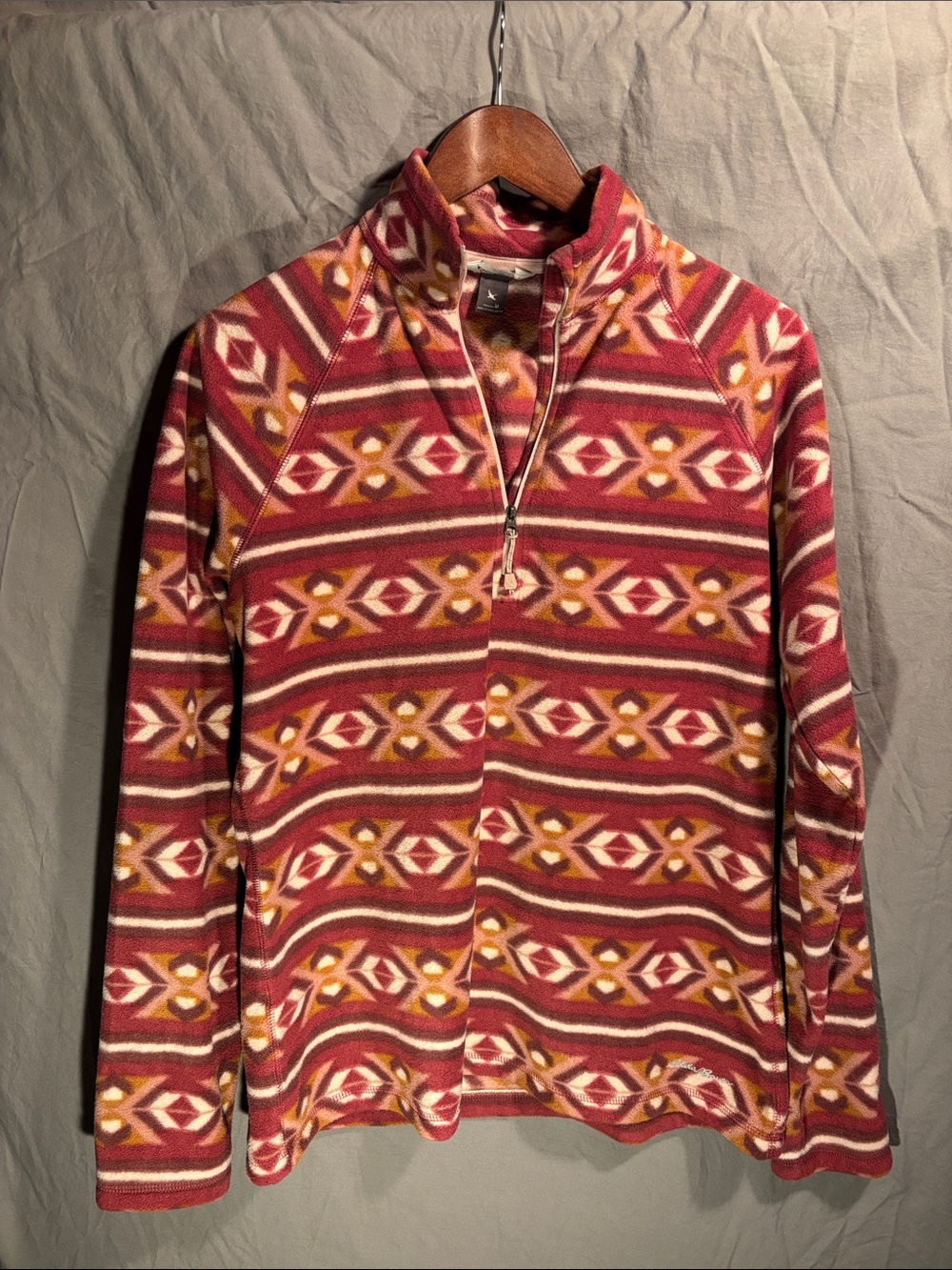 Eddie Bauer Women's Burgundy Geo Quarter-Zip Fleece